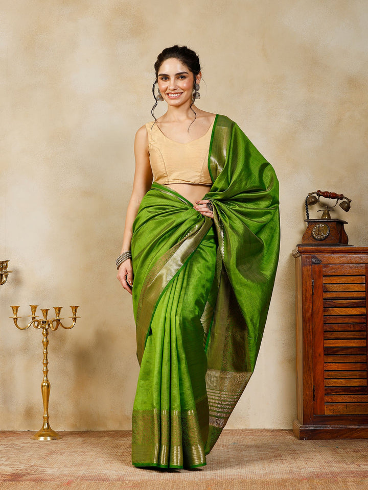 Parrot Green Woven Design Art Silk Saree