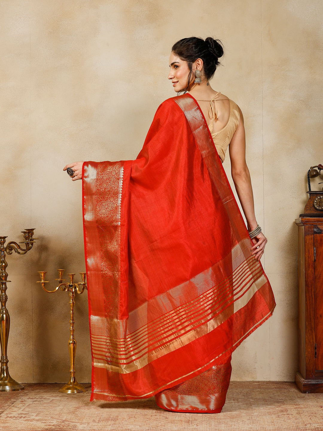 Rust Woven Design Art Silk Saree