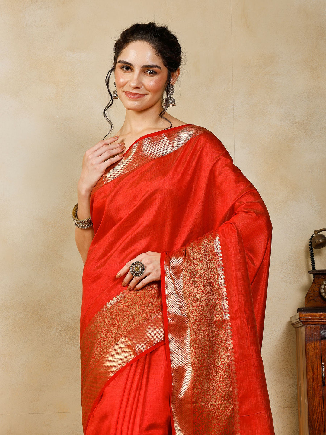 Rust Woven Design Art Silk Saree