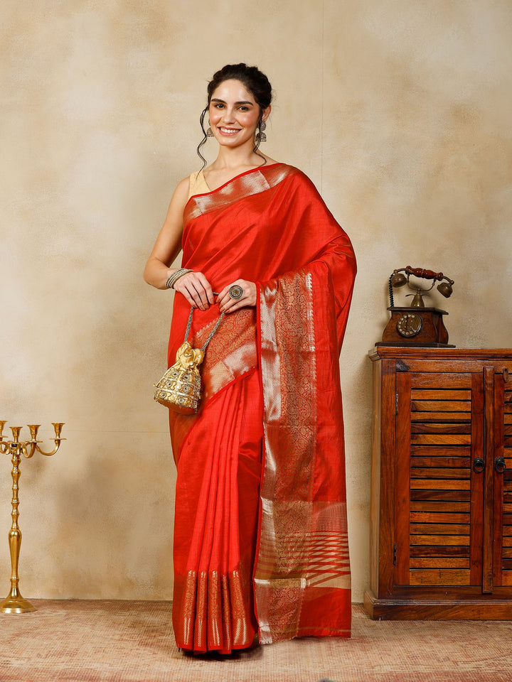 Rust Woven Design Art Silk Saree