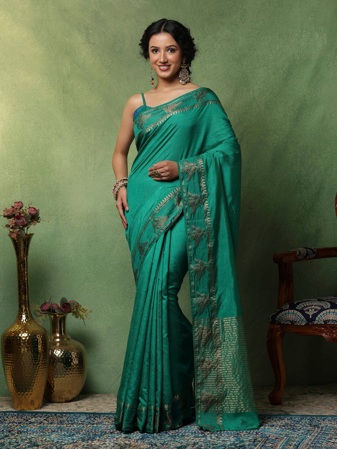 Green Woven Design Art Silk Saree