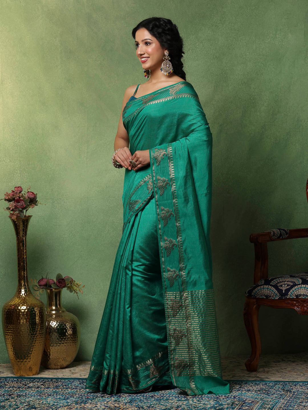 Green Woven Design Art Silk Saree