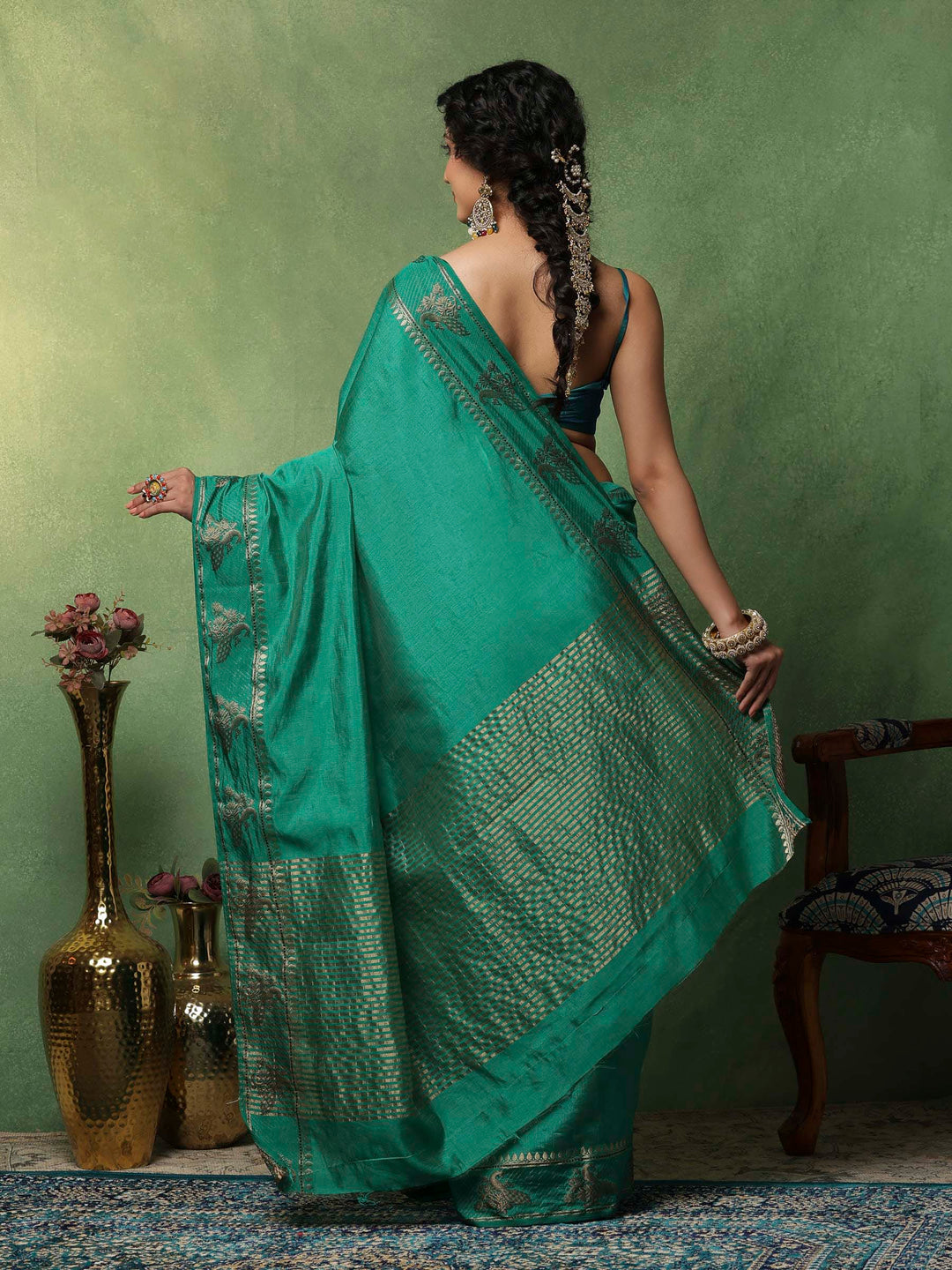 Green Woven Design Art Silk Saree