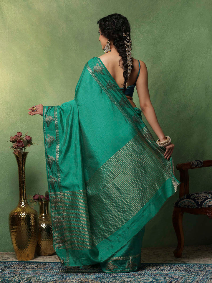 Green Woven Design Art Silk Saree