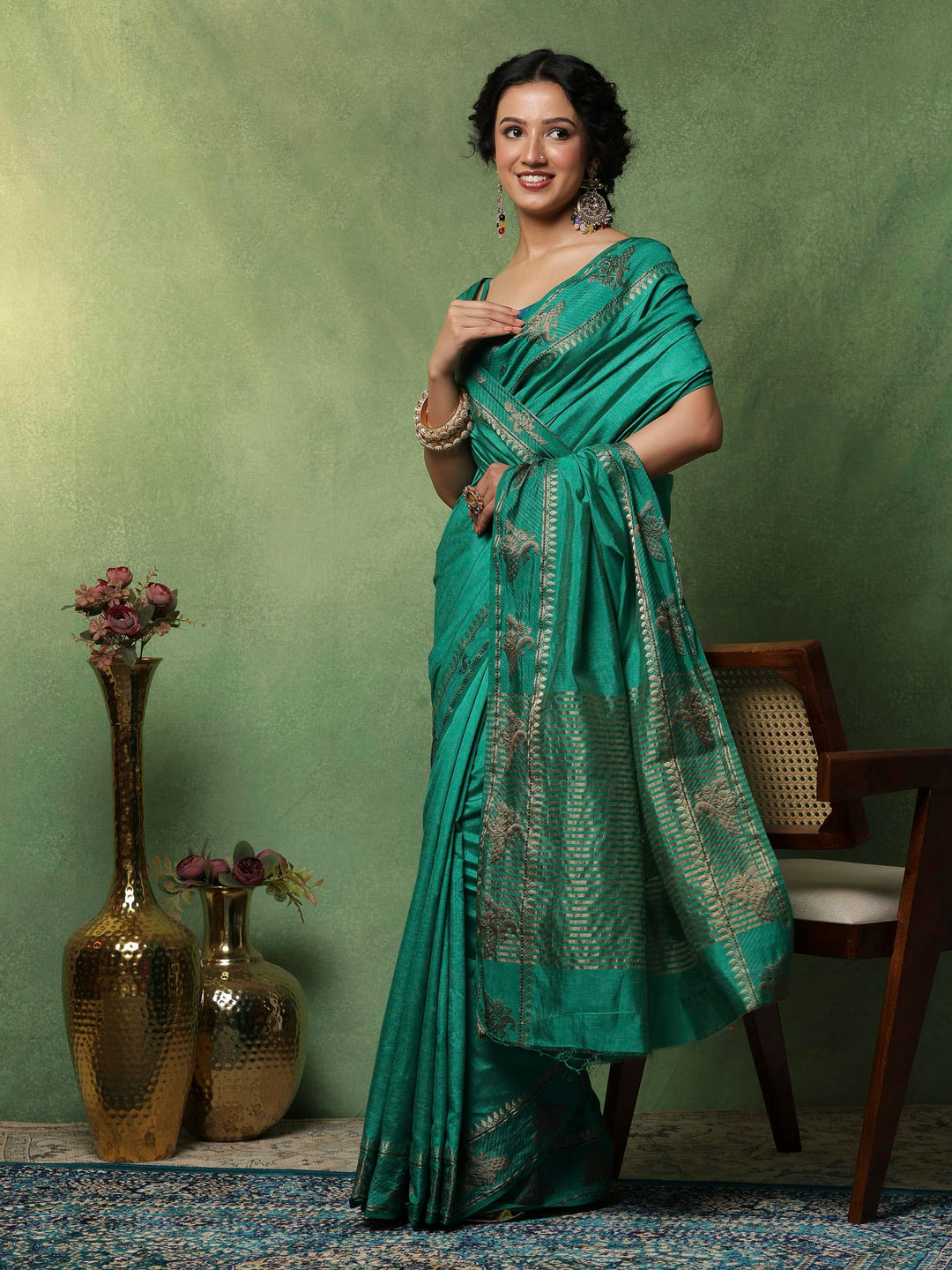 Green Woven Design Art Silk Saree