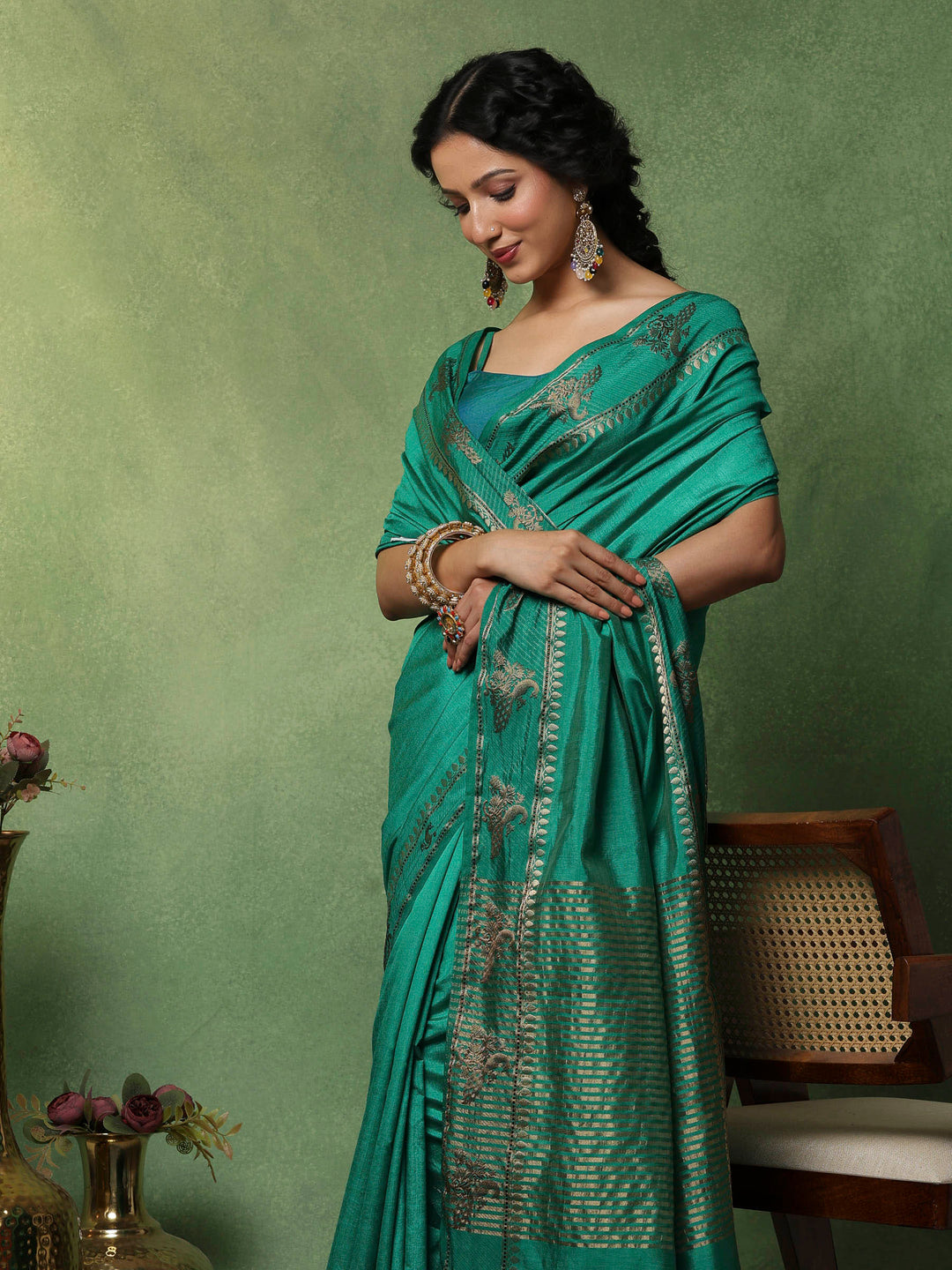 Green Woven Design Art Silk Saree