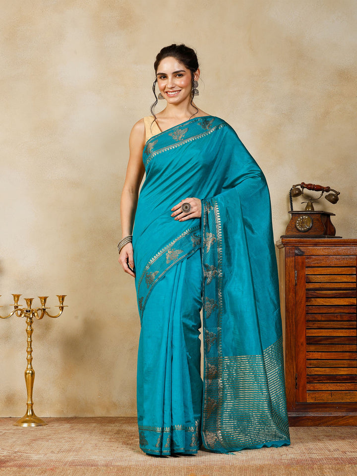 Lake Blue Woven Design Art Silk Saree