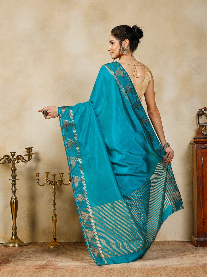 Lake Blue Woven Design Art Silk Saree