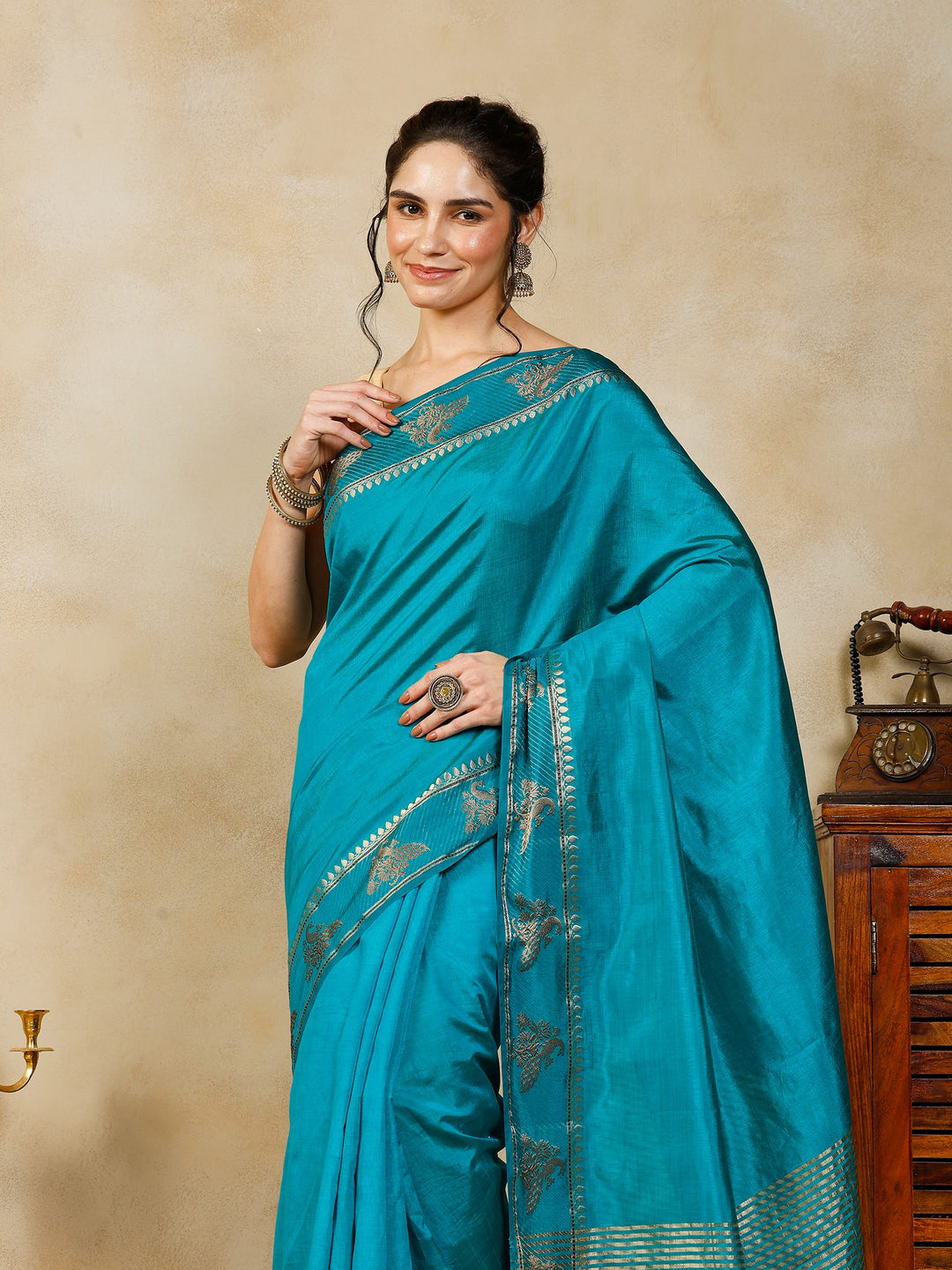 Lake Blue Woven Design Art Silk Saree