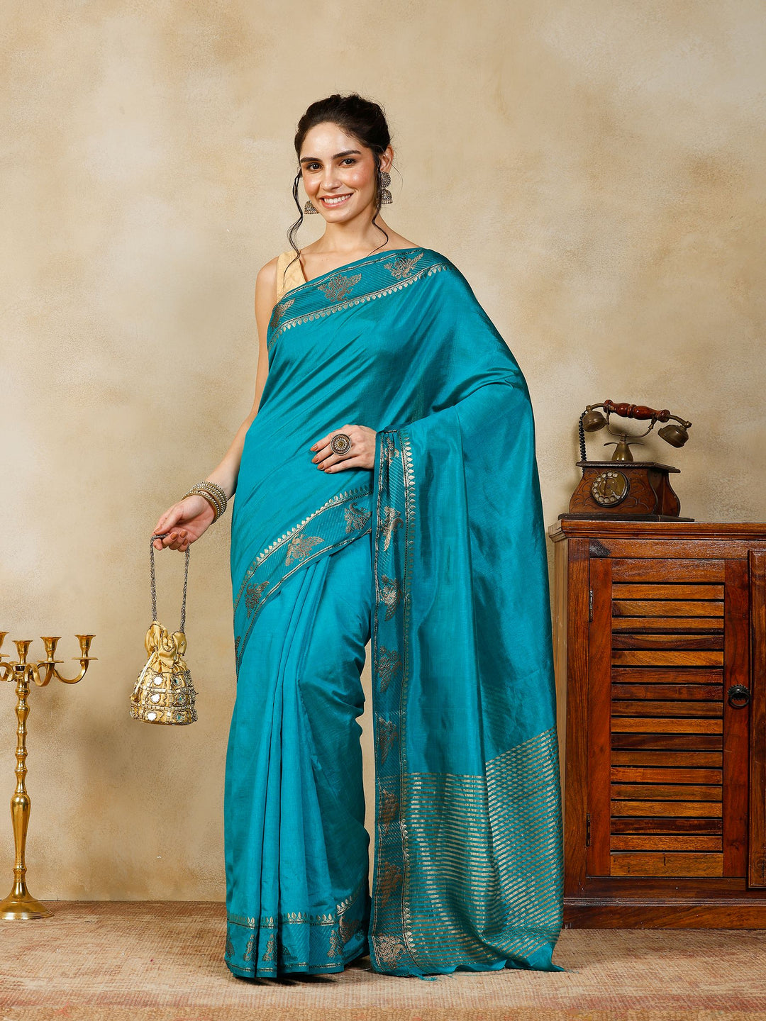 Lake Blue Woven Design Art Silk Saree