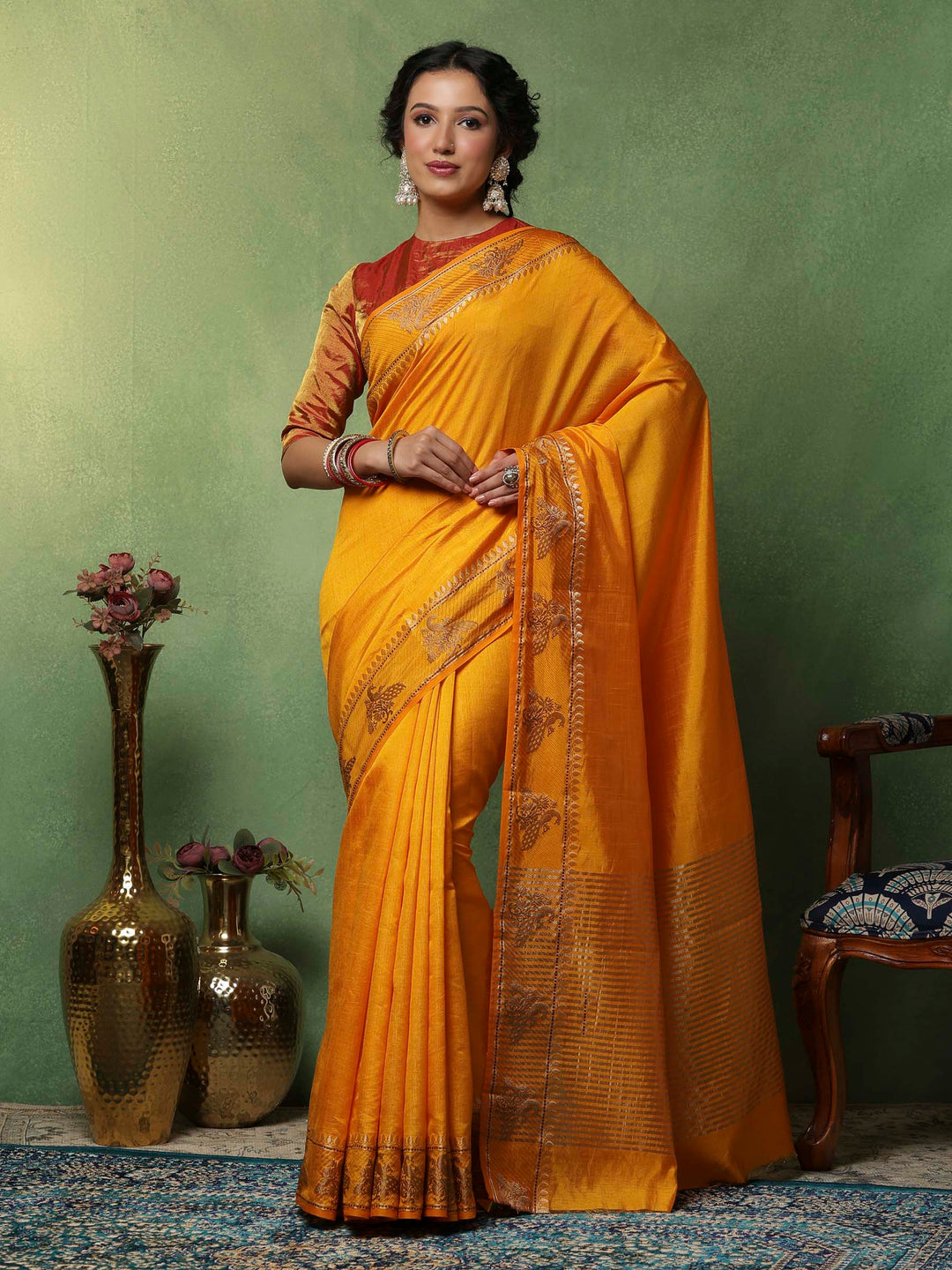 Mustard Woven Design Art Silk Saree