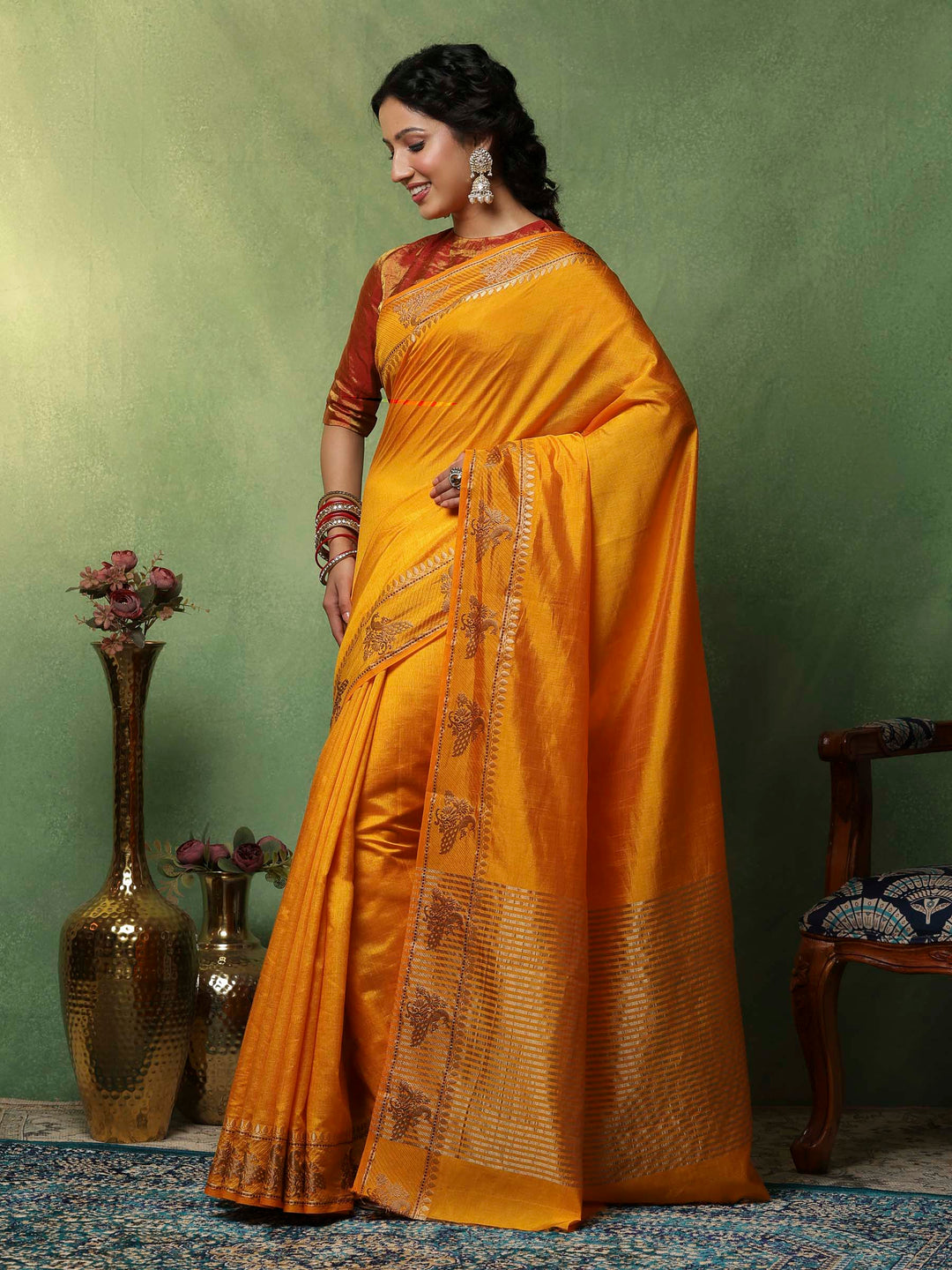 Mustard Woven Design Art Silk Saree