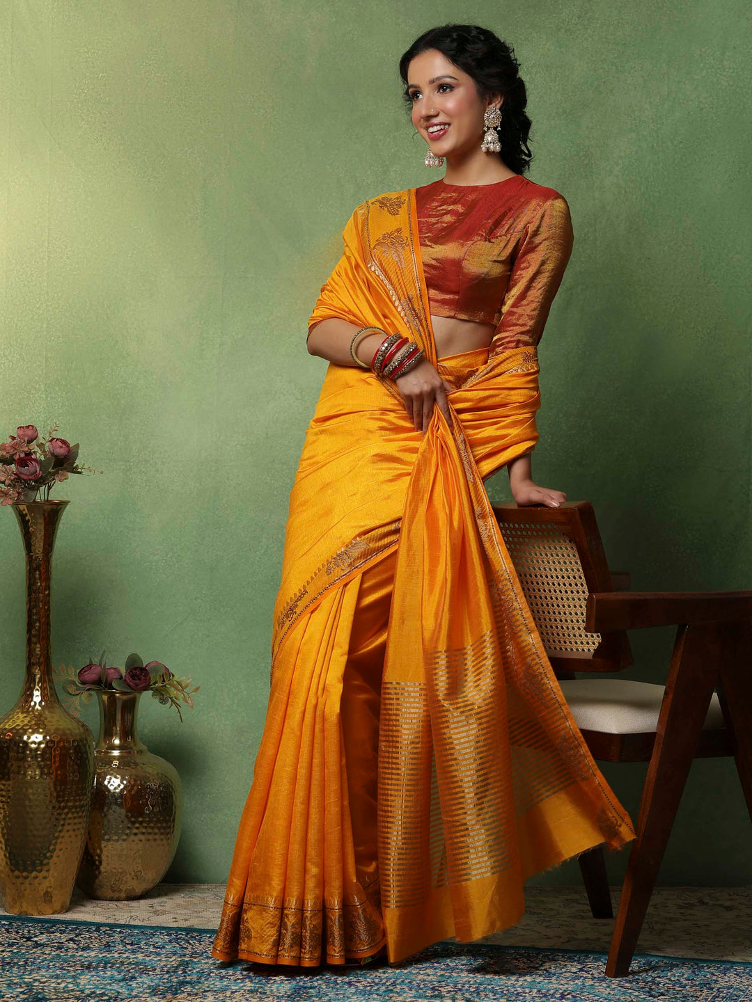 Mustard Woven Design Art Silk Saree