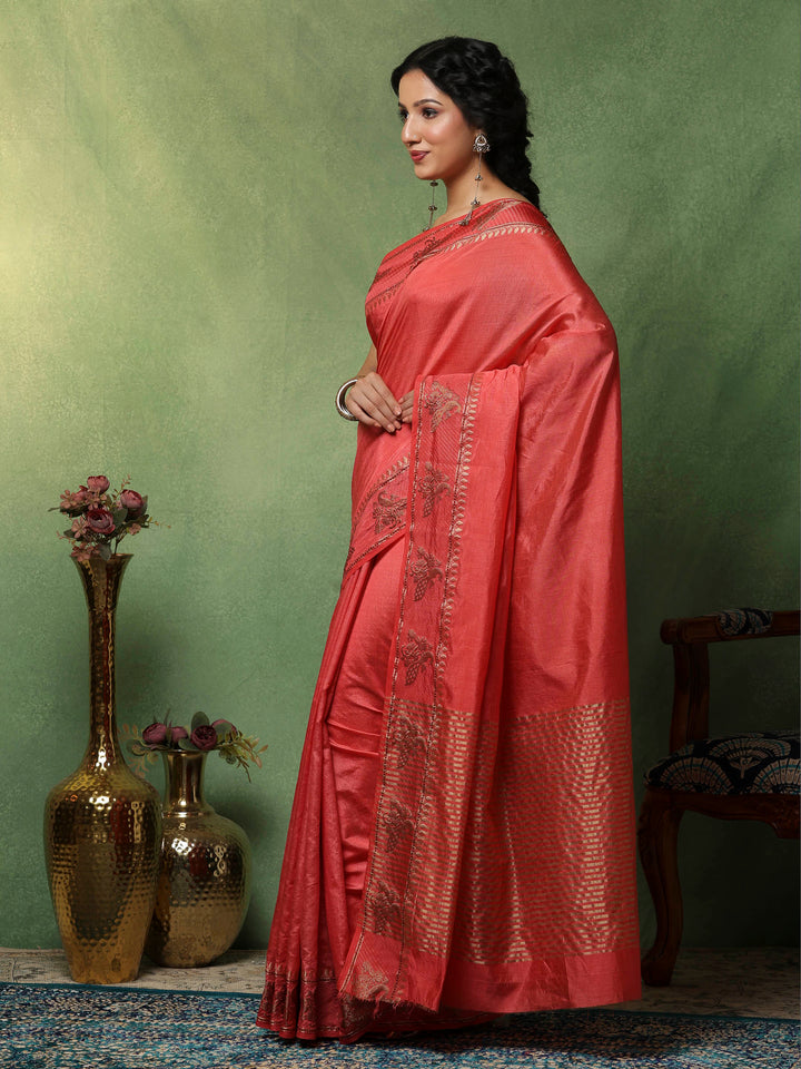 Pink Woven Design Art Silk Saree