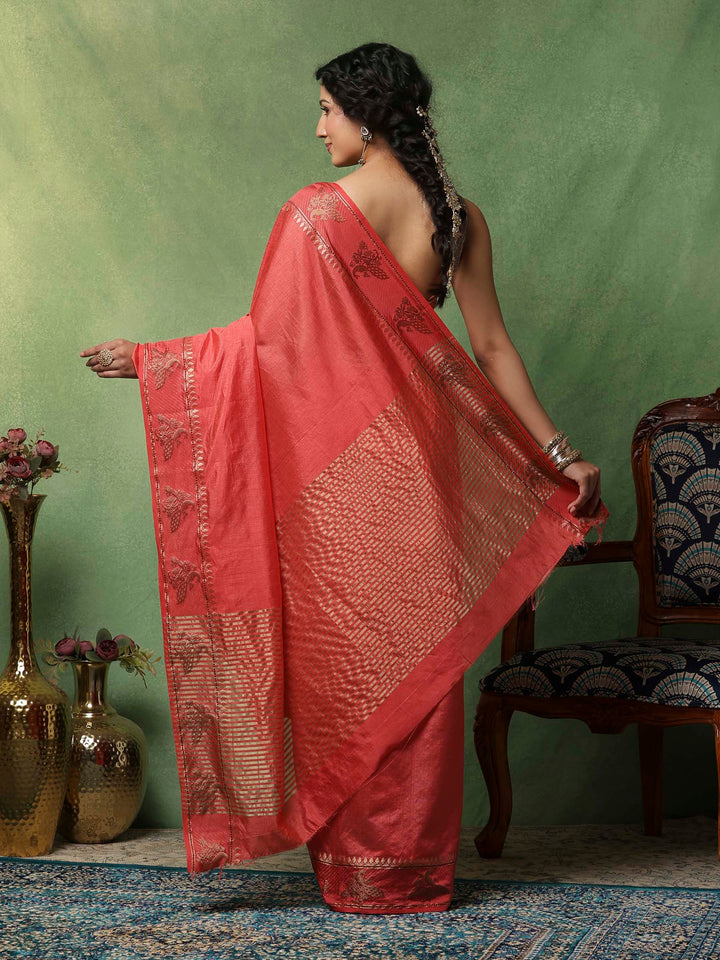 Pink Woven Design Art Silk Saree