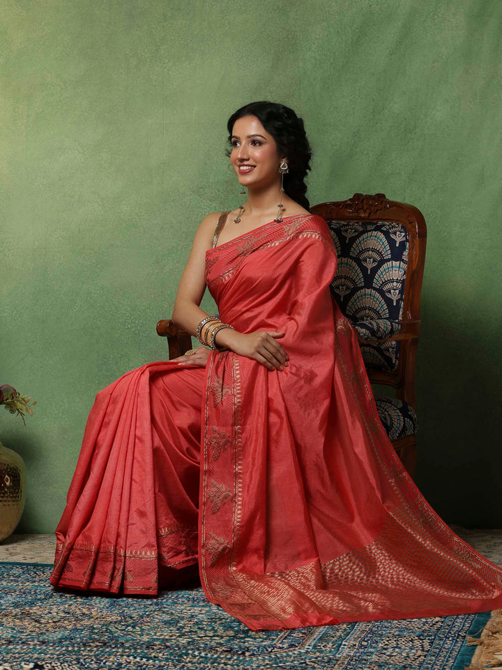 Pink Woven Design Art Silk Saree