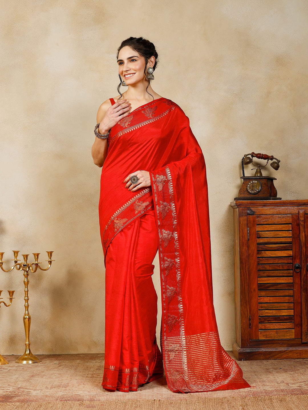 Red Woven Design Art Silk Saree