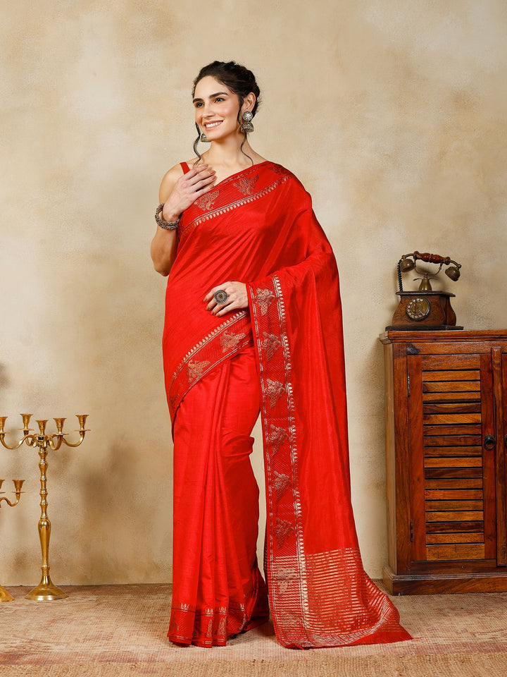 Red Woven Design Art Silk Saree