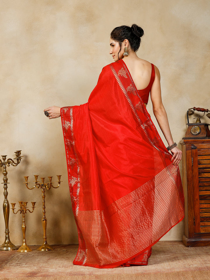 Red Woven Design Art Silk Saree