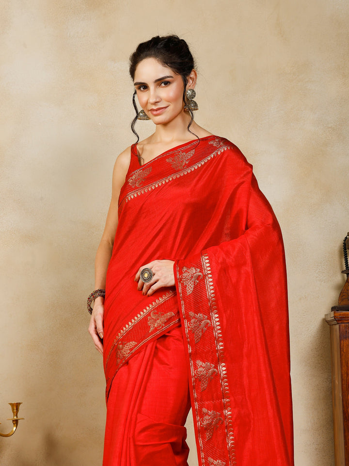 Red Woven Design Art Silk Saree