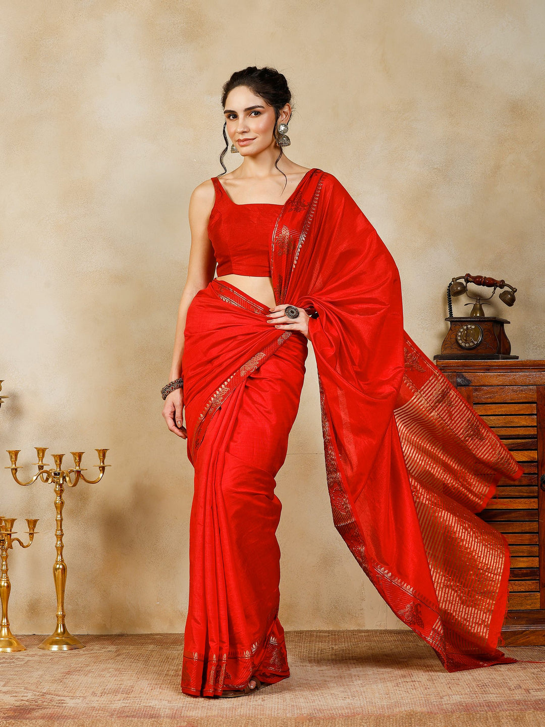 Red Woven Design Art Silk Saree