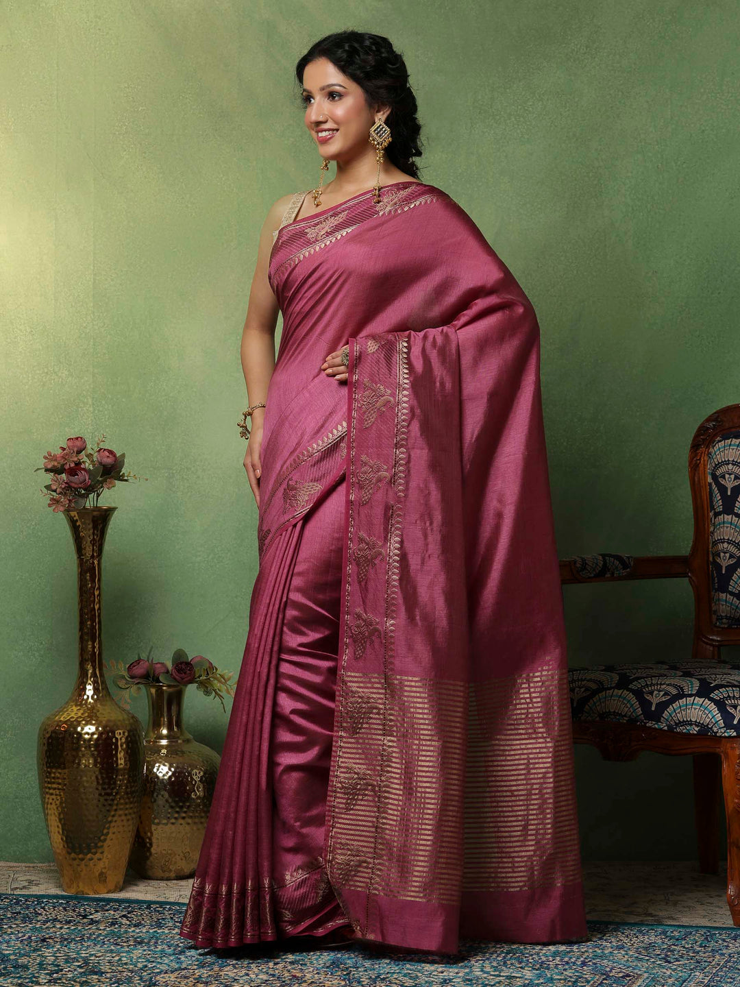 Wine Woven Design Art Silk Saree