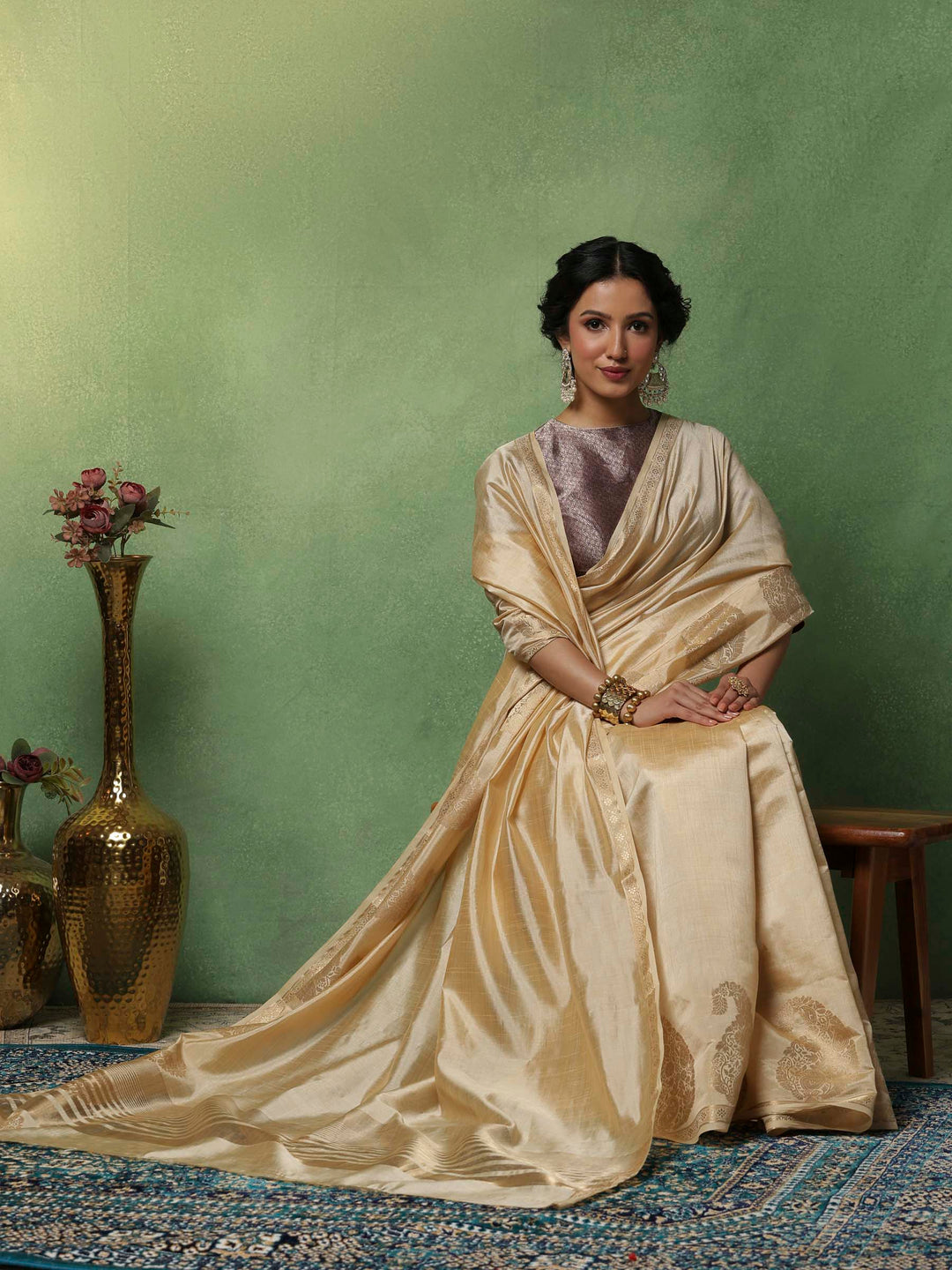 Beige Woven Design Art Silk Saree