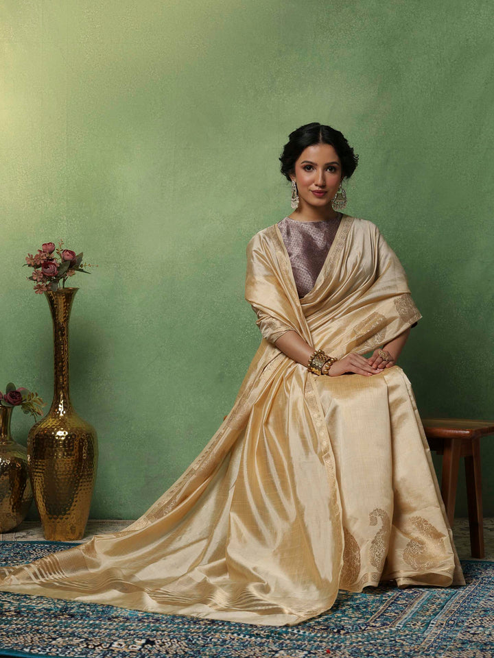 Beige Woven Design Art Silk Saree