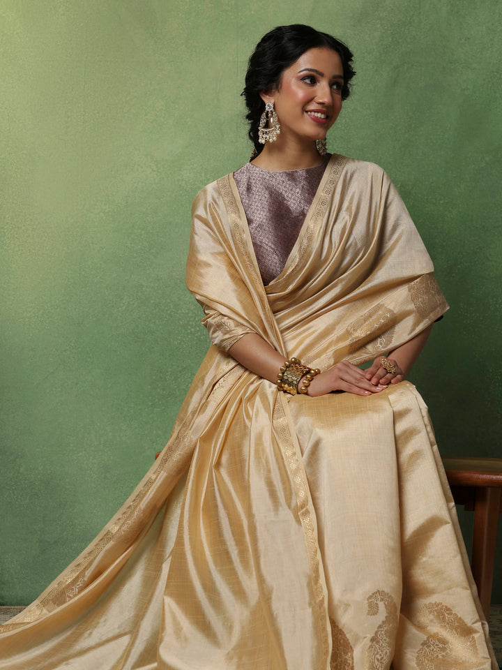 Beige Woven Design Art Silk Saree