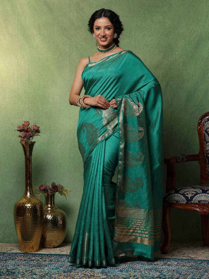 Green Woven Design Art Silk Saree