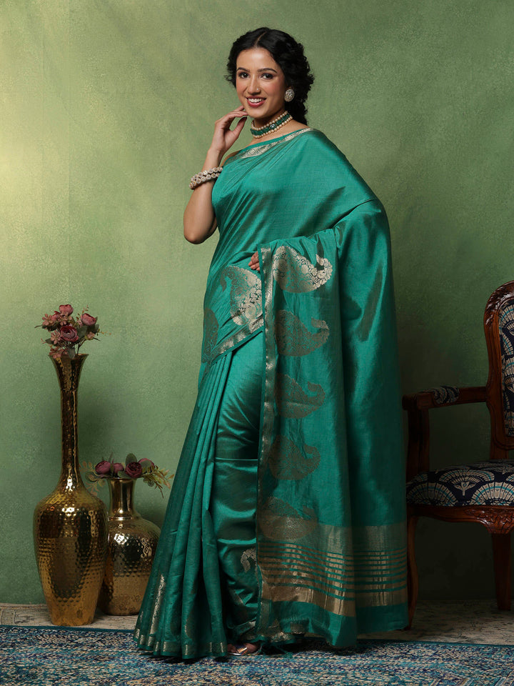 Green Woven Design Art Silk Saree