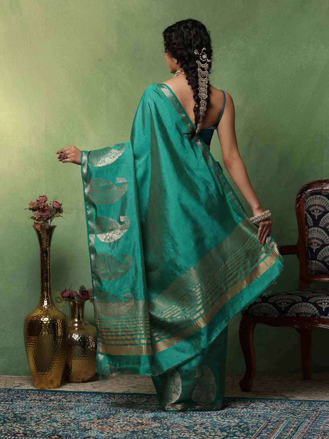 Green Woven Design Art Silk Saree