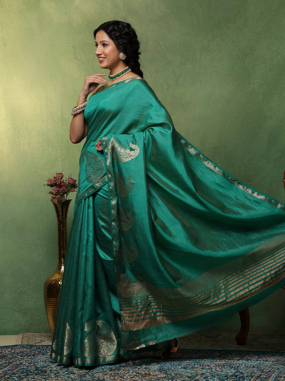 Green Woven Design Art Silk Saree