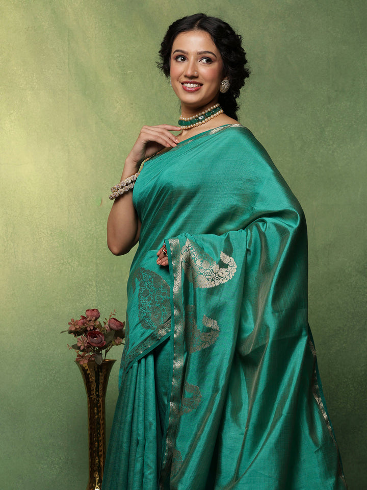 Green Woven Design Art Silk Saree