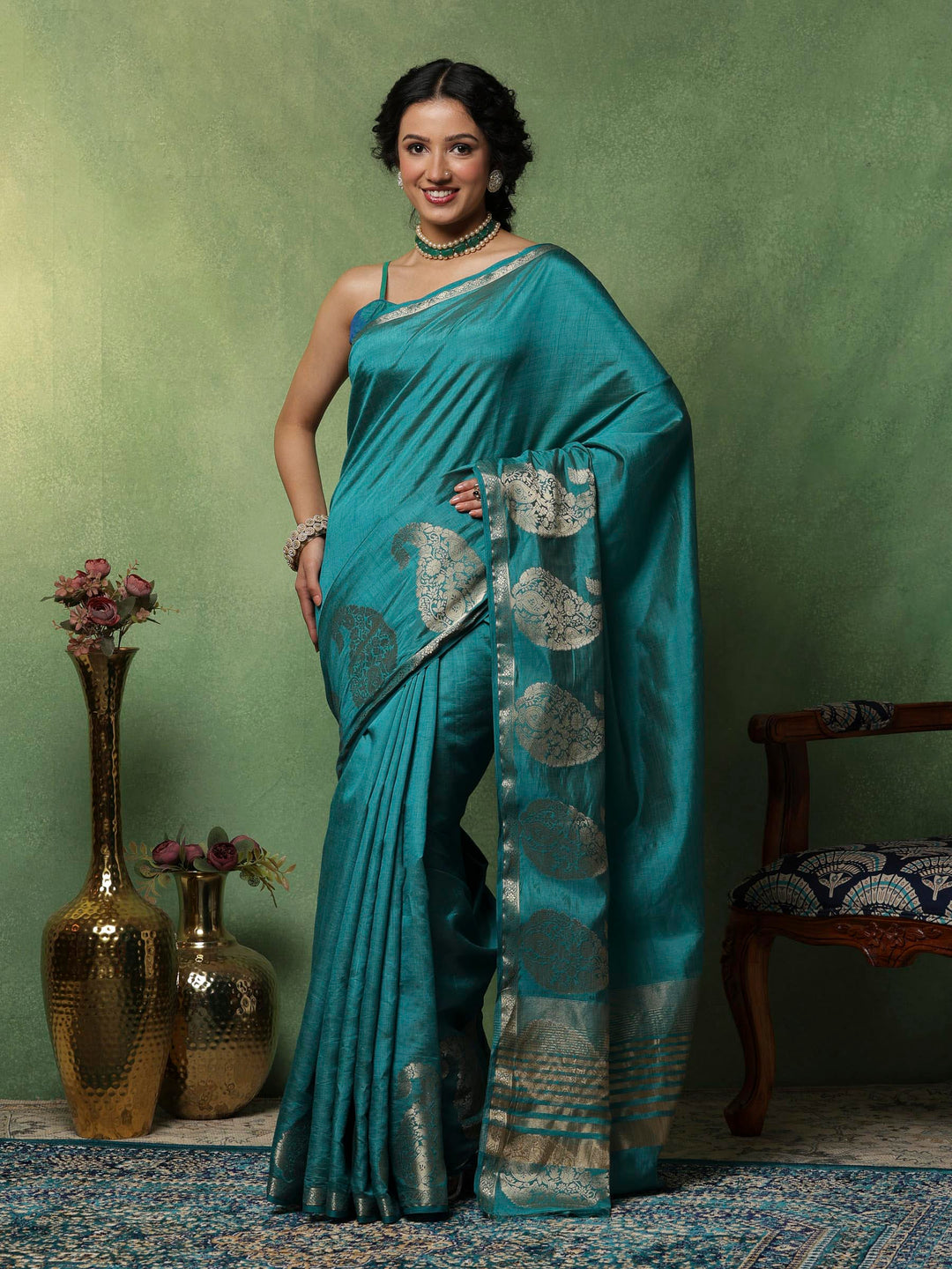 Lake Blue Woven Design Art Silk Saree
