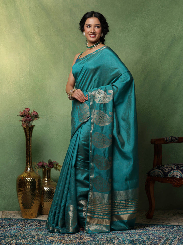 Lake Blue Woven Design Art Silk Saree