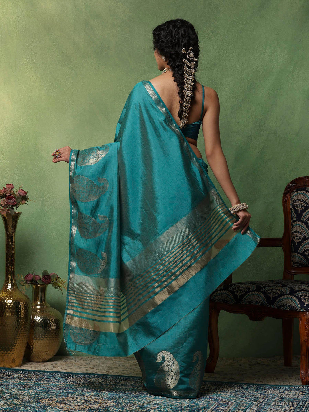 Lake Blue Woven Design Art Silk Saree
