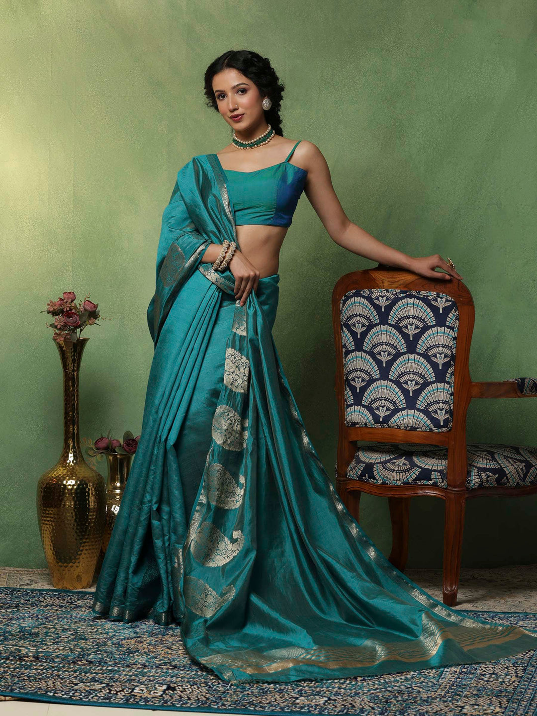 Lake Blue Woven Design Art Silk Saree