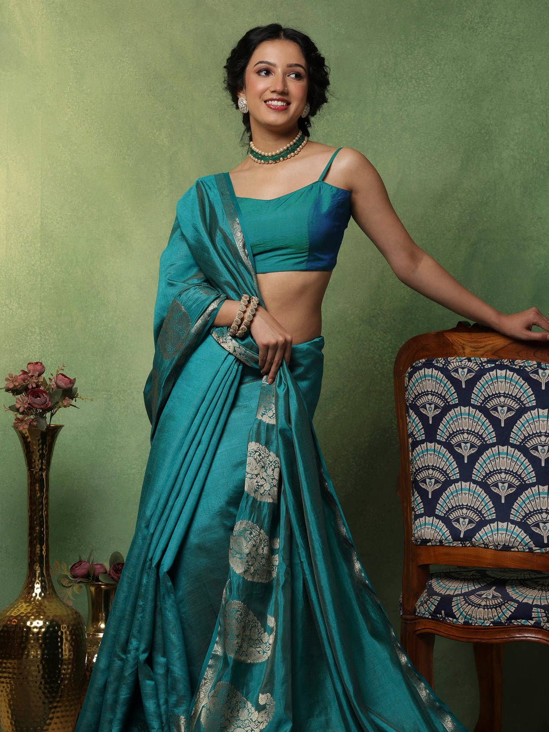 Lake Blue Woven Design Art Silk Saree