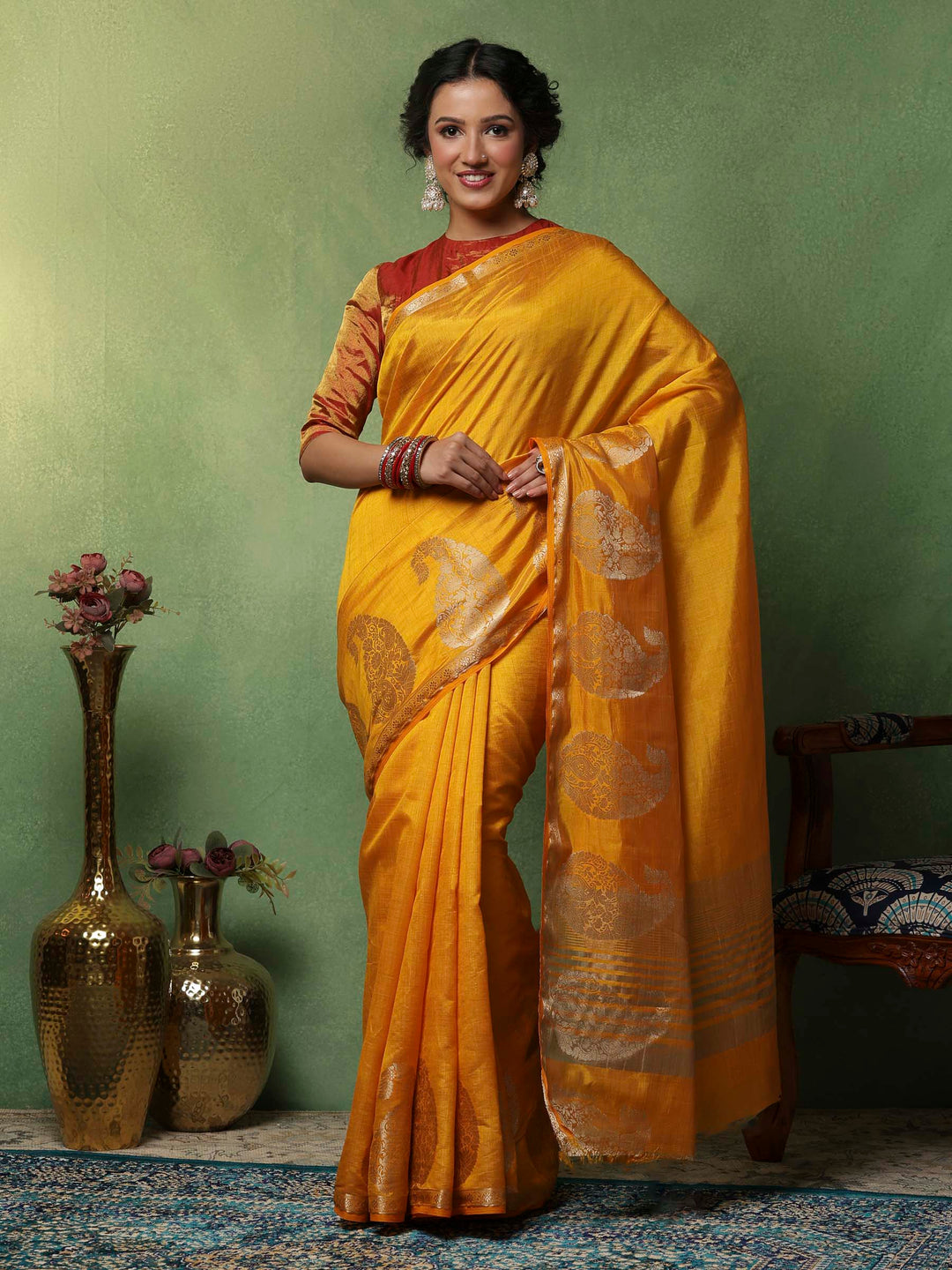 Mustard Woven Design Art Silk Saree