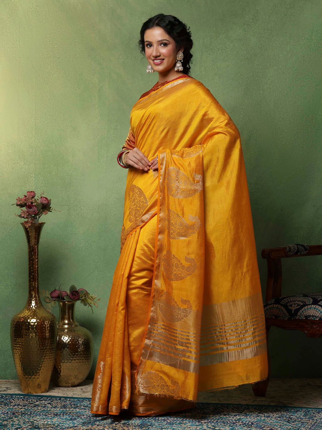 Mustard Woven Design Art Silk Saree