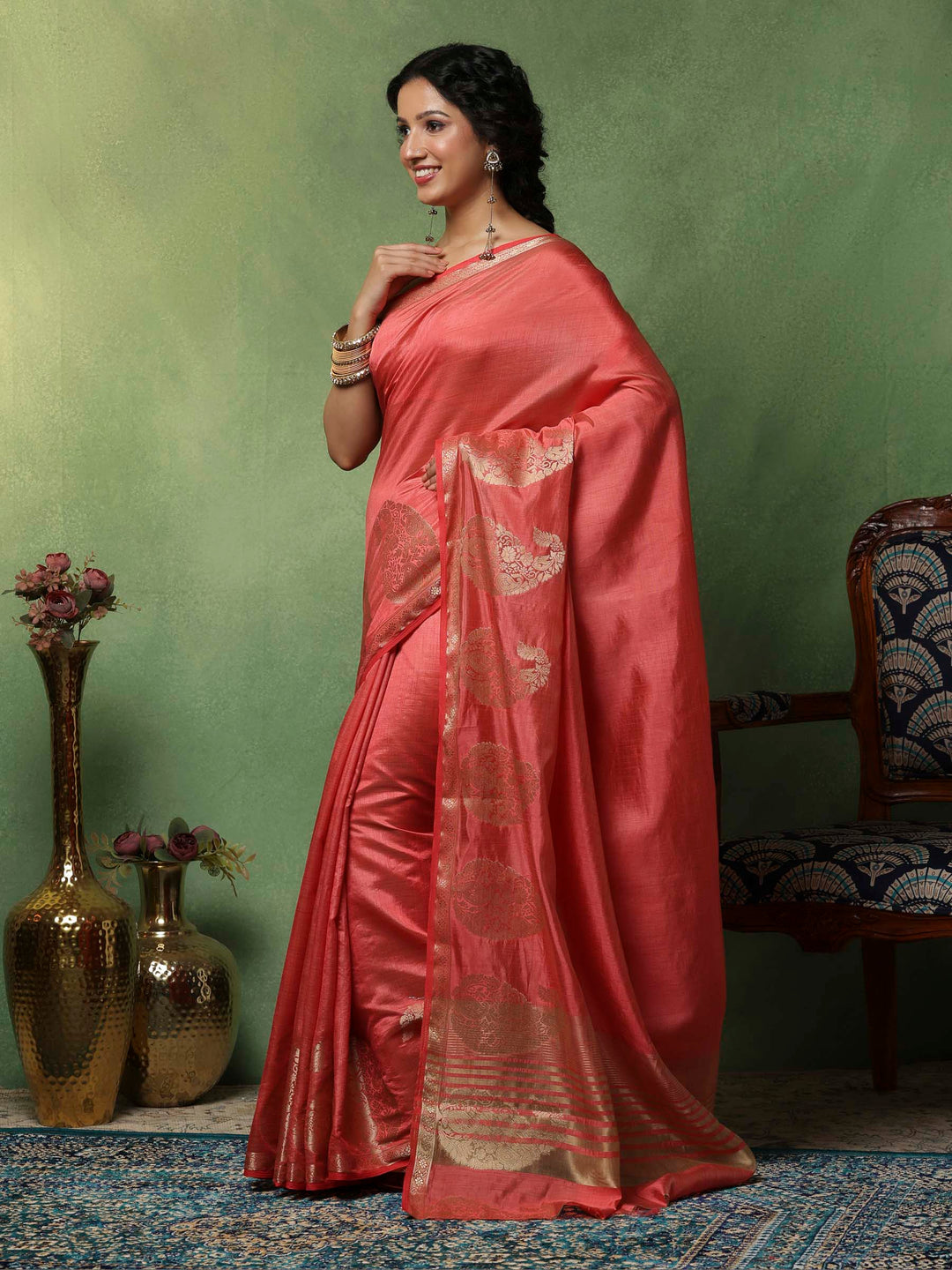 Pink Woven Design Art Silk Saree