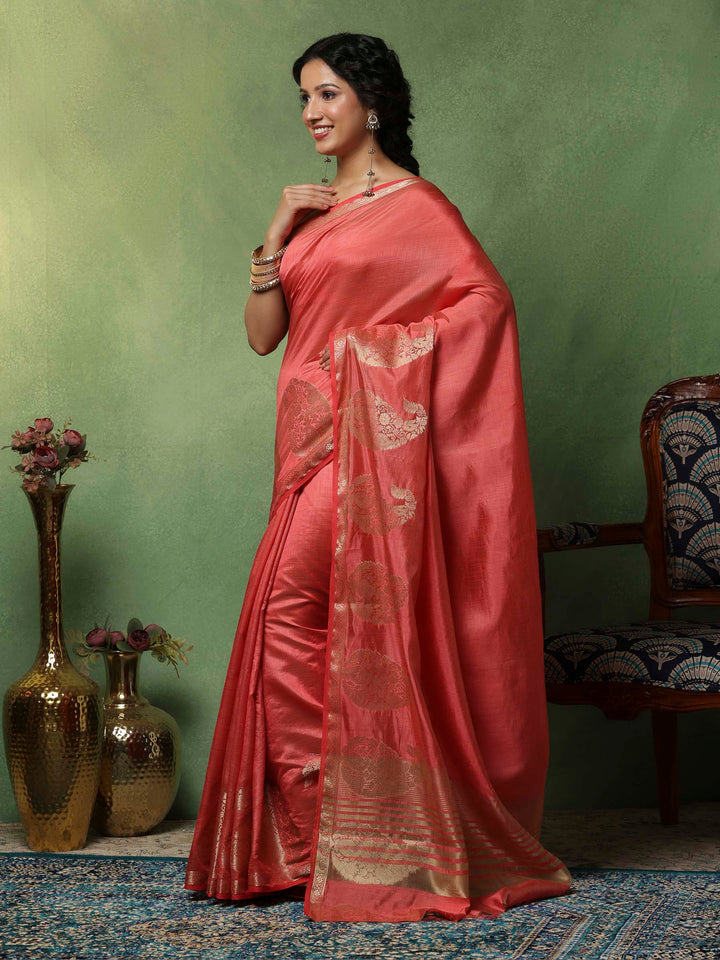 Pink Woven Design Art Silk Saree