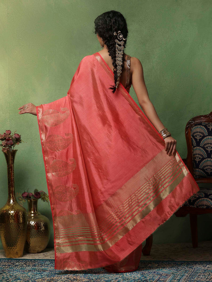 Pink Woven Design Art Silk Saree