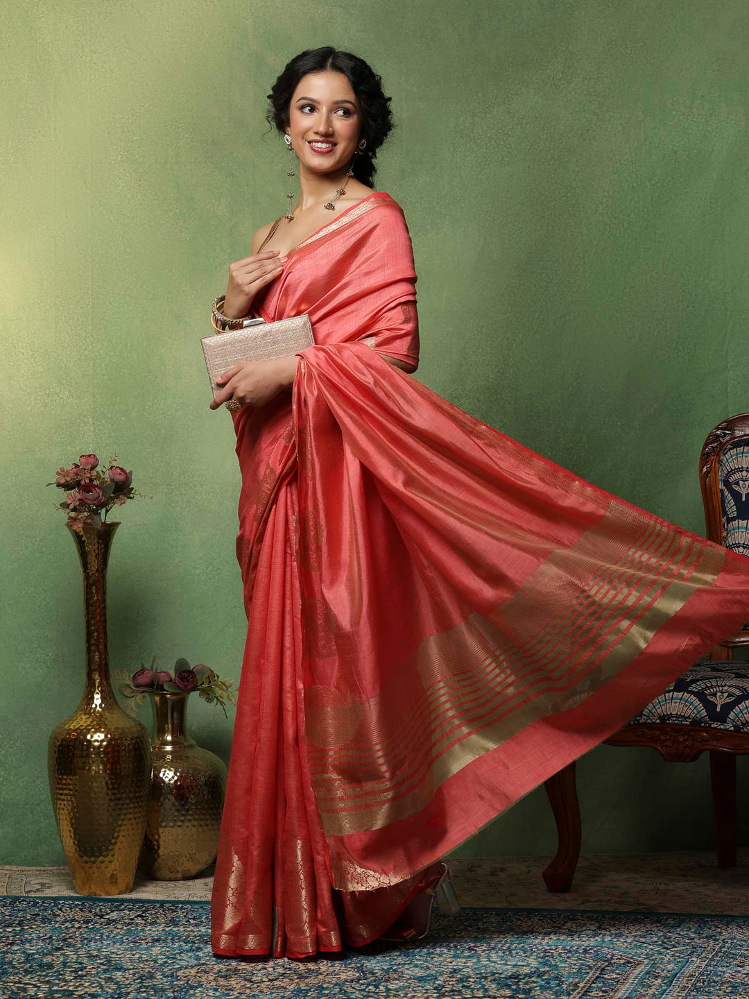 Pink Woven Design Art Silk Saree