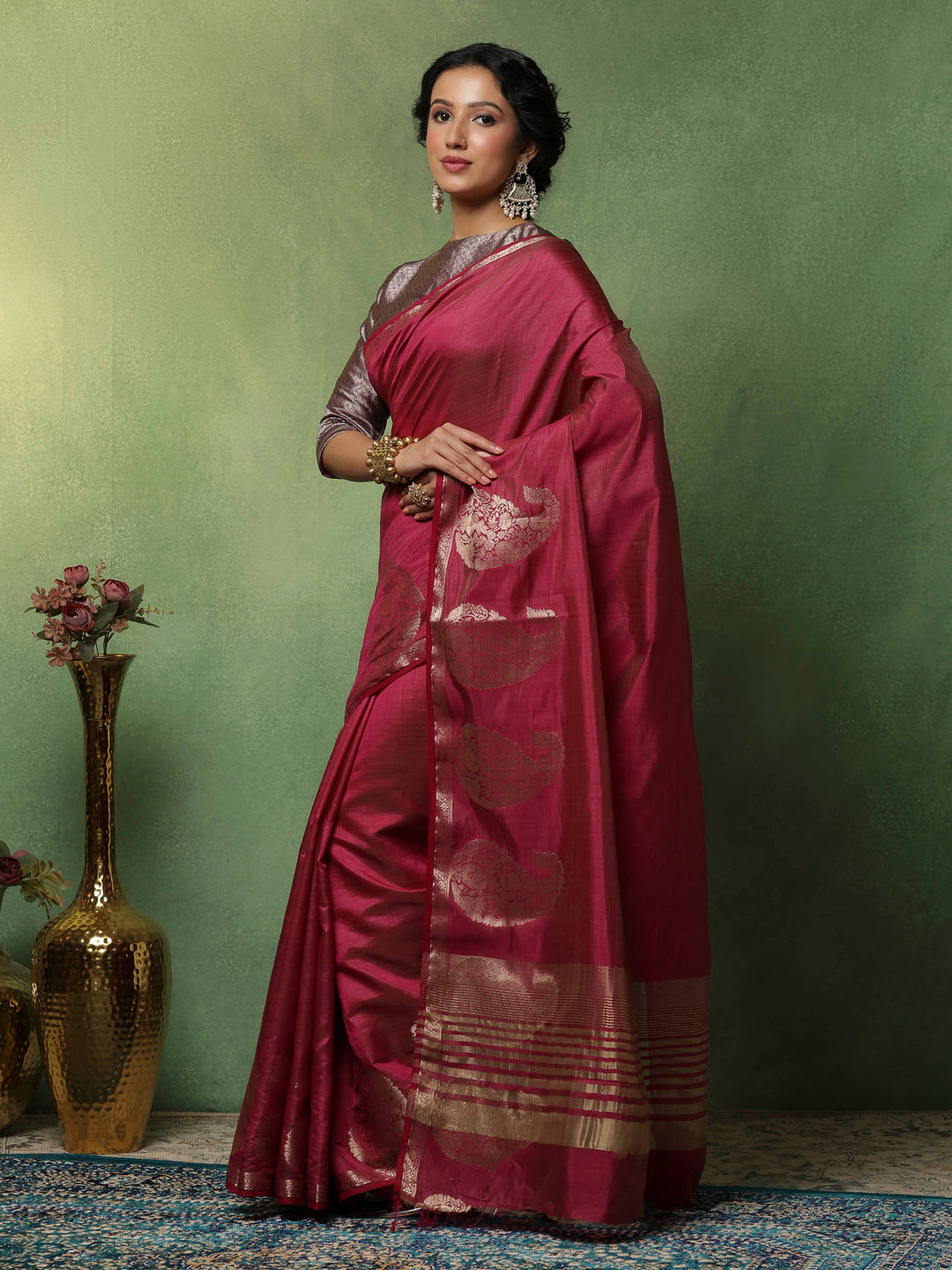 Wine Woven Design Art Silk Saree