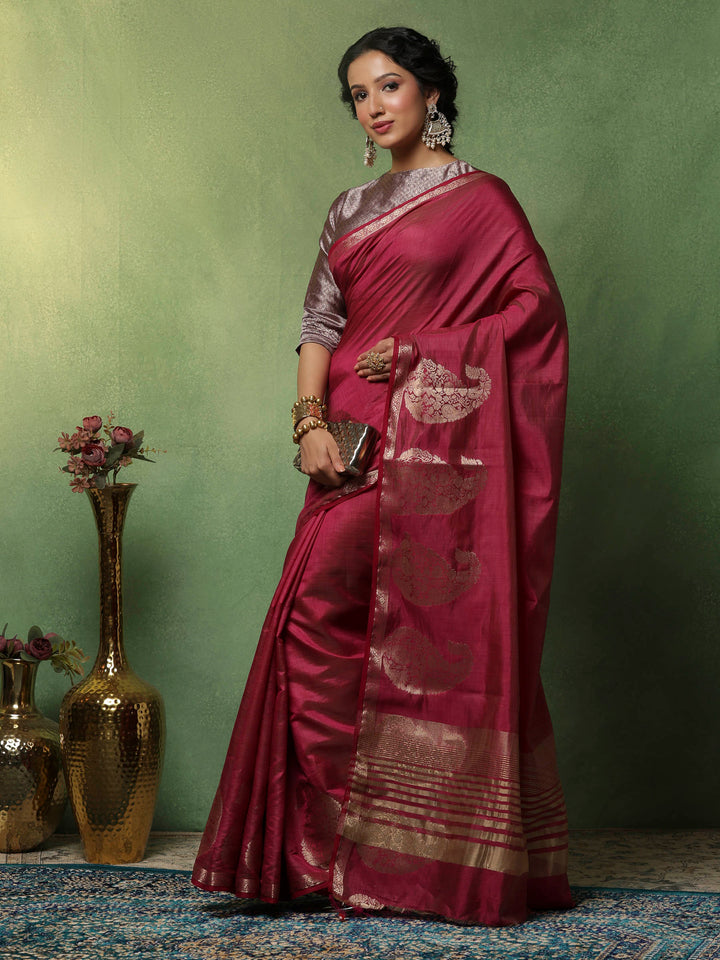 Wine Woven Design Art Silk Saree