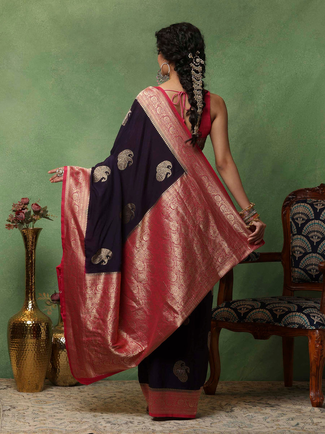 Navy Blue Woven Design Art Silk Saree