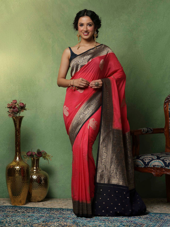 Pink Woven Design Art Silk Saree