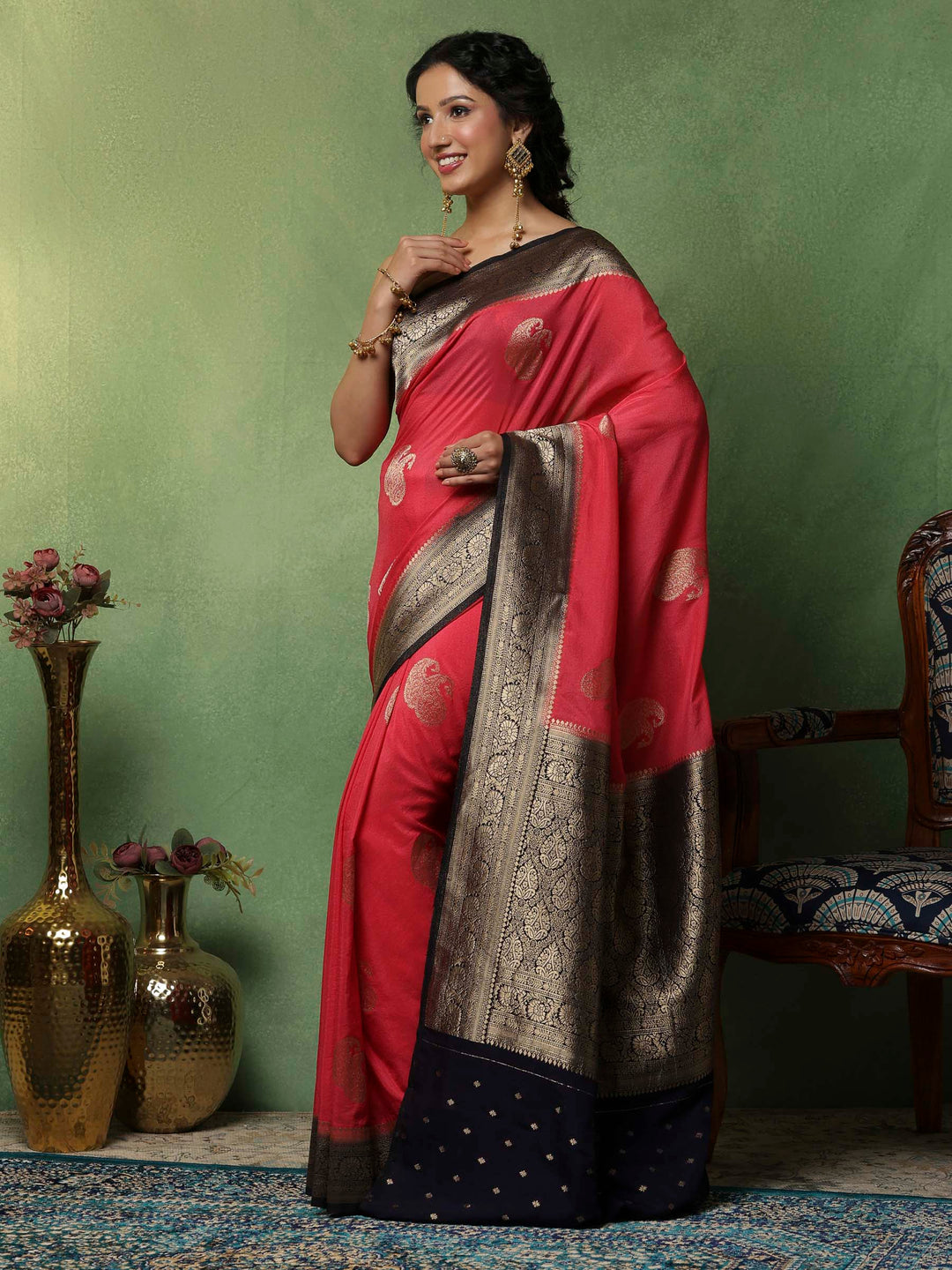 Pink Woven Design Art Silk Saree